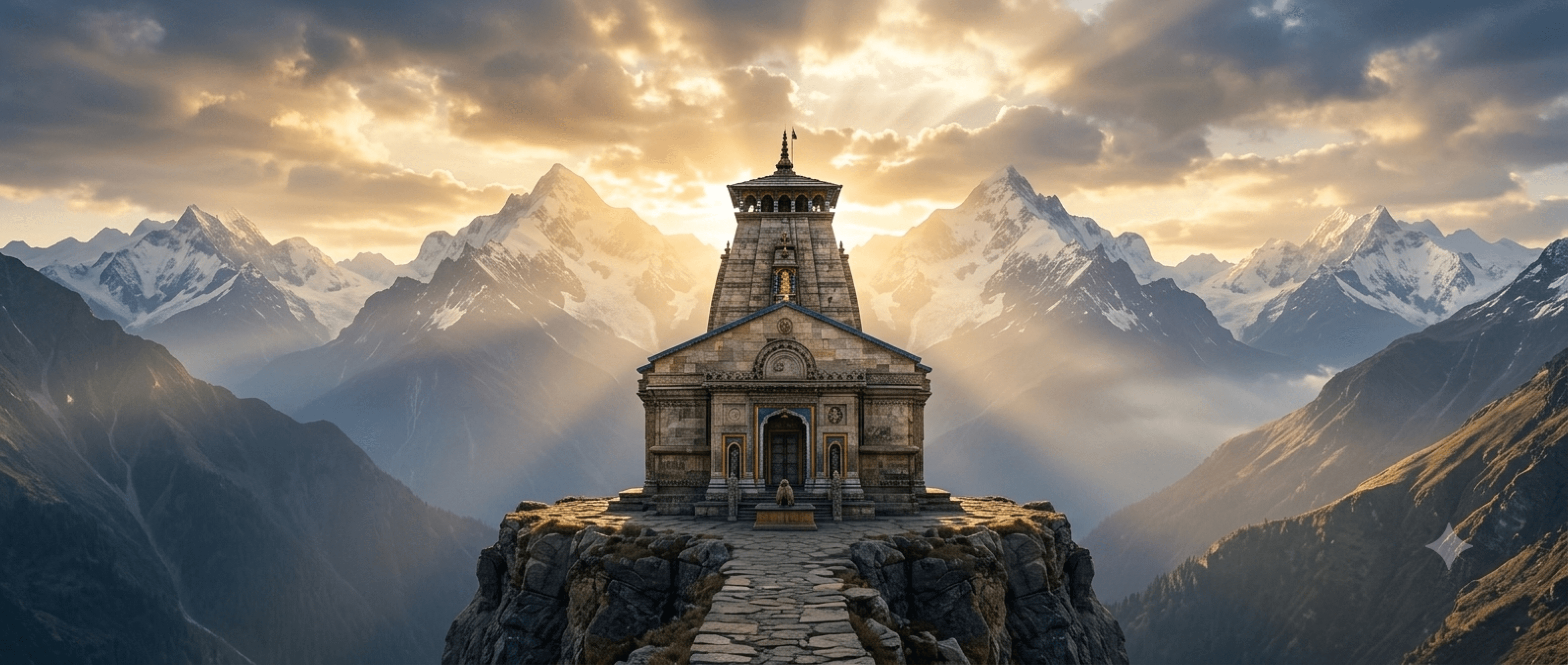 Sacred temple journey with Himalayan peaks